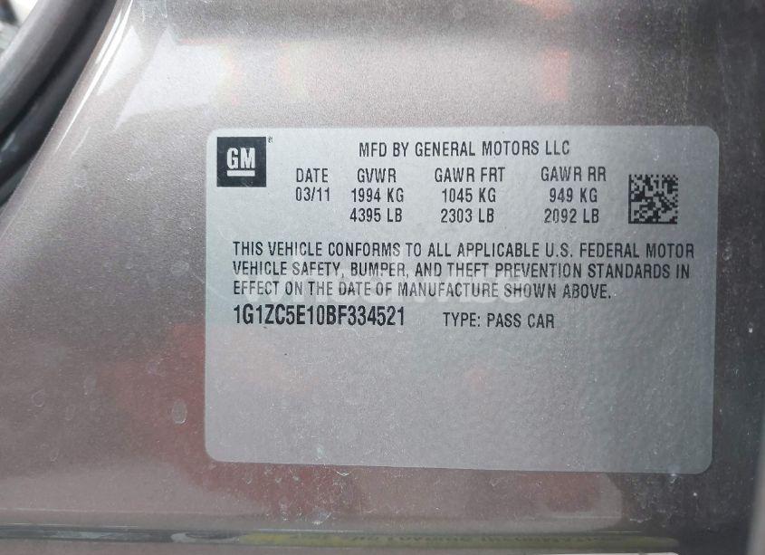 Photo 9 of 2011 Chevrolet Malibu 1LT (VIN 1G1ZC5E10BF334521)