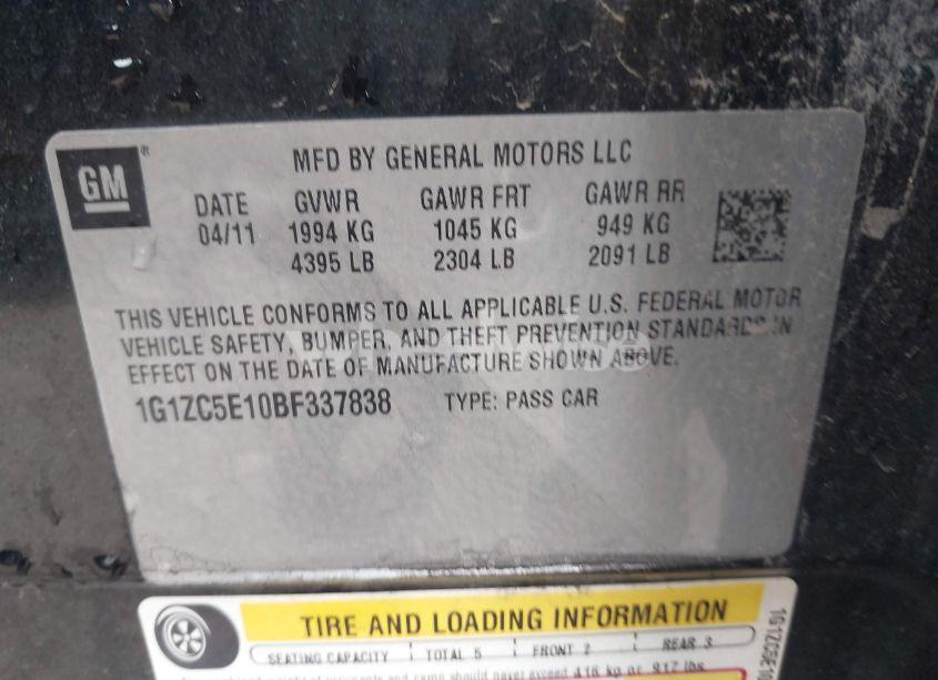 Photo 9 of 2011 Chevrolet Malibu 1LT (VIN 1G1ZC5E10BF337838)