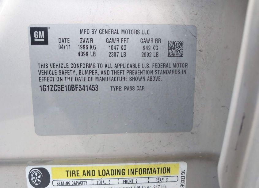 Photo 9 of 2011 Chevrolet Malibu 1LT (VIN 1G1ZC5E10BF341453)