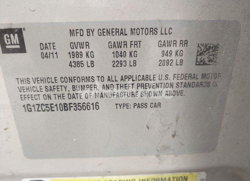 Photo 9 of 2011 Chevrolet Malibu 1LT (VIN 1G1ZC5E10BF356616)