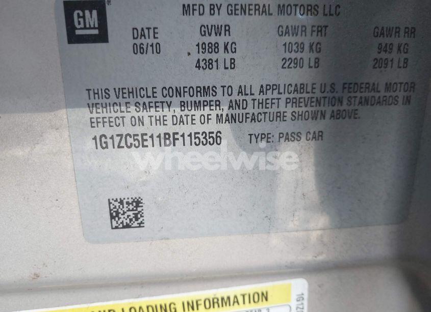 Photo 9 of 2011 Chevrolet Malibu 1LT (VIN 1G1ZC5E11BF115356)