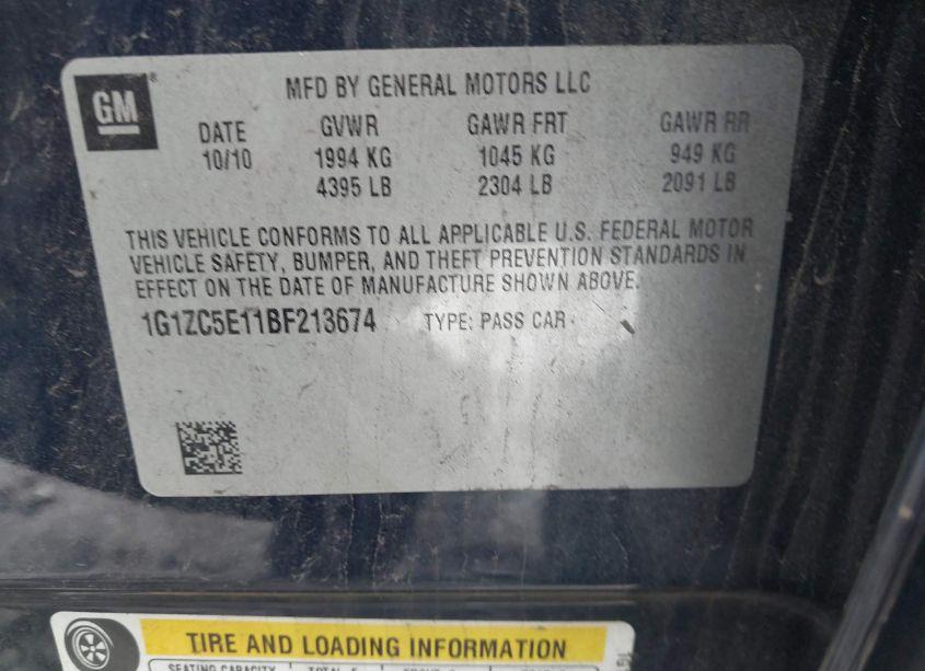 Photo 9 of 2011 Chevrolet Malibu 1LT (VIN 1G1ZC5E11BF213674)