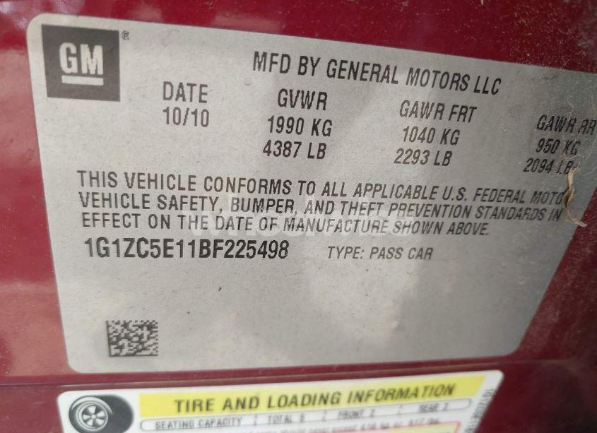 Photo 9 of 2011 Chevrolet Malibu 1LT (VIN 1G1ZC5E11BF225498)