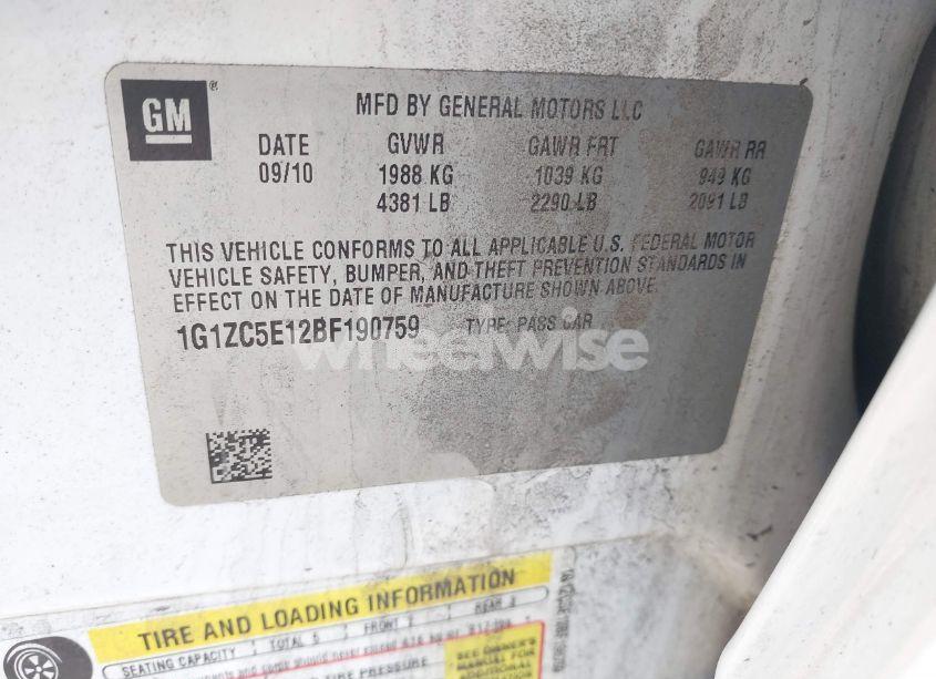 Photo 9 of 2011 Chevrolet Malibu 1LT (VIN 1G1ZC5E12BF190759)