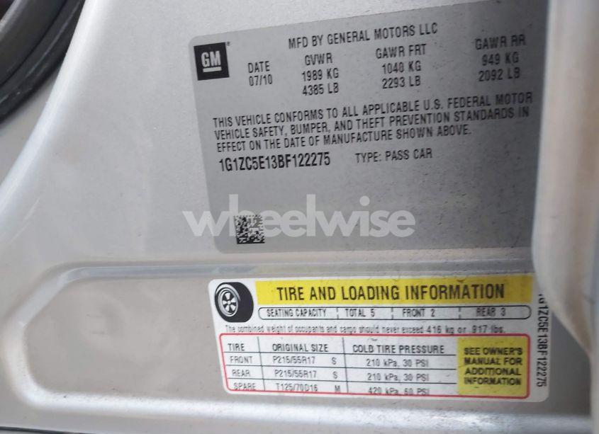 Photo 9 of 2011 Chevrolet Malibu 1LT (VIN 1G1ZC5E13BF122275)