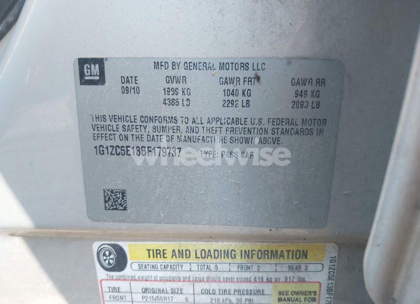 Photo 9 of 2011 Chevrolet Malibu 1LT (VIN 1G1ZC5E13BF179737)