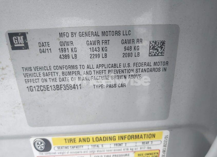 Photo 9 of 2011 Chevrolet Malibu 1LT (VIN 1G1ZC5E13BF358411)