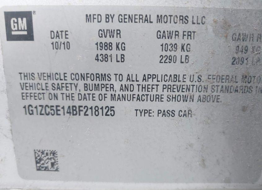 Photo 9 of 2011 Chevrolet Malibu 1LT (VIN 1G1ZC5E14BF218125)