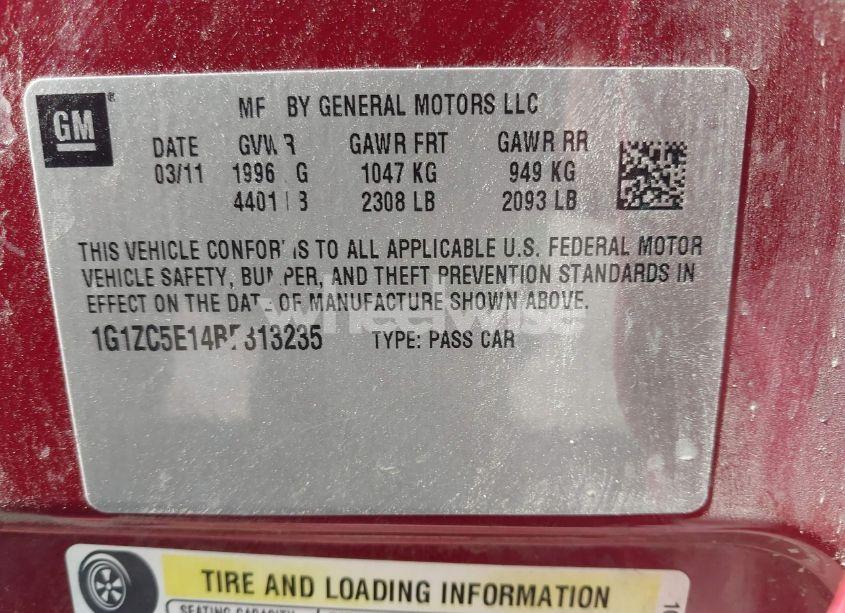 Photo 9 of 2011 Chevrolet Malibu 1LT (VIN 1G1ZC5E14BF313235)