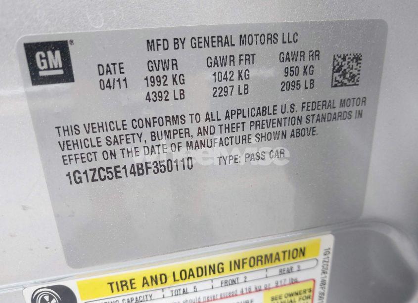 Photo 9 of 2011 Chevrolet Malibu 1LT (VIN 1G1ZC5E14BF350110)