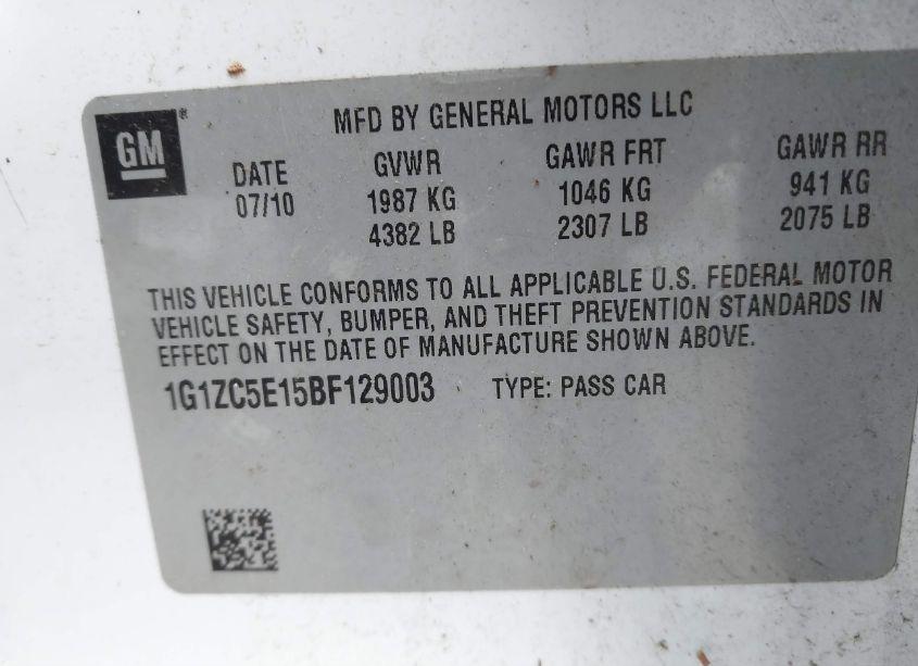 Photo 9 of 2011 Chevrolet Malibu 1LT (VIN 1G1ZC5E15BF129003)