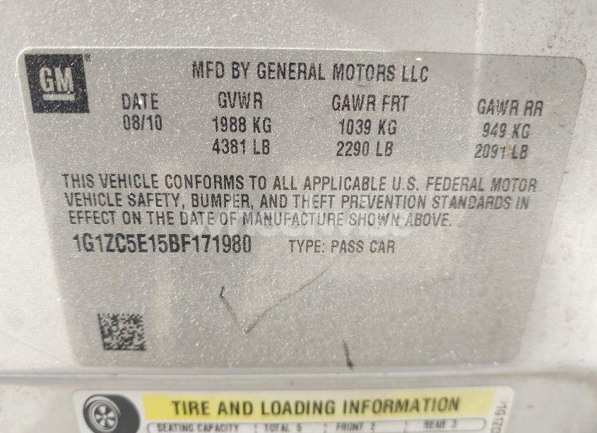 Photo 9 of 2011 Chevrolet Malibu 1LT (VIN 1G1ZC5E15BF171980)