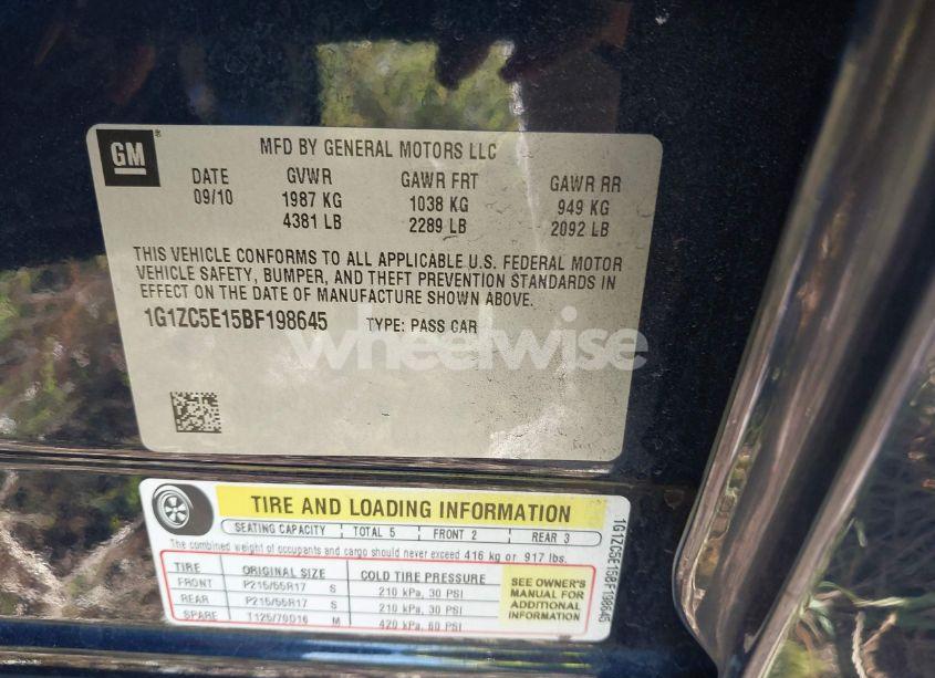 Photo 9 of 2011 Chevrolet Malibu 1LT (VIN 1G1ZC5E15BF198645)