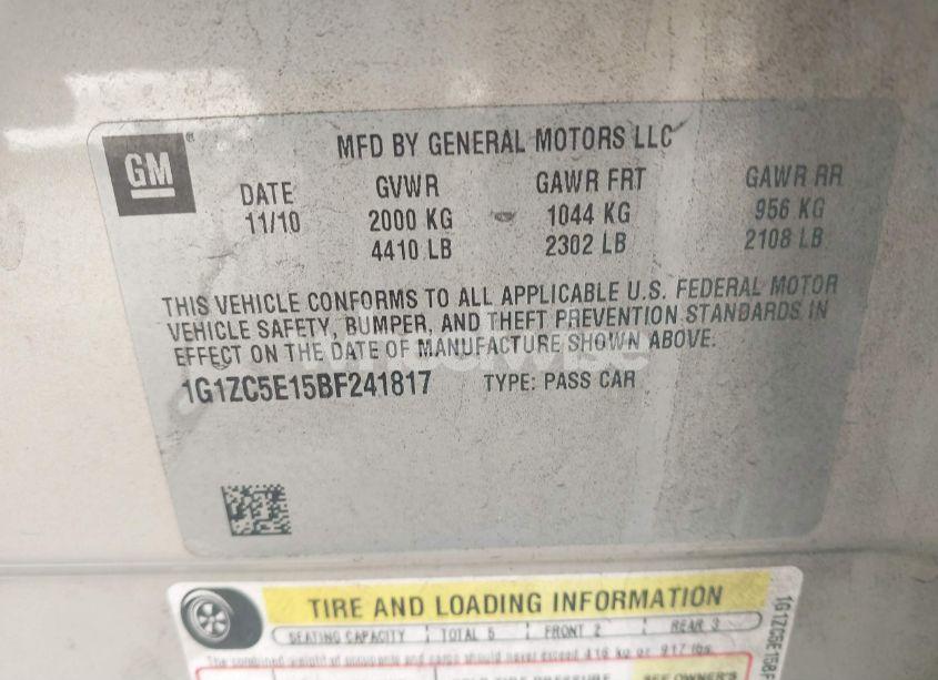 Photo 9 of 2011 Chevrolet Malibu 1LT (VIN 1G1ZC5E15BF241817)