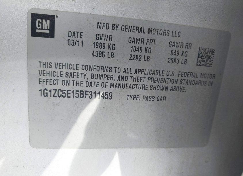 Photo 9 of 2011 Chevrolet Malibu 1LT (VIN 1G1ZC5E15BF311459)