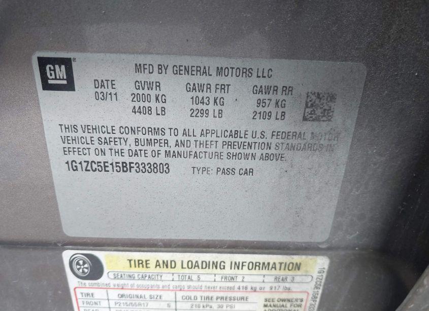 Photo 9 of 2011 Chevrolet Malibu 1LT (VIN 1G1ZC5E15BF333803)