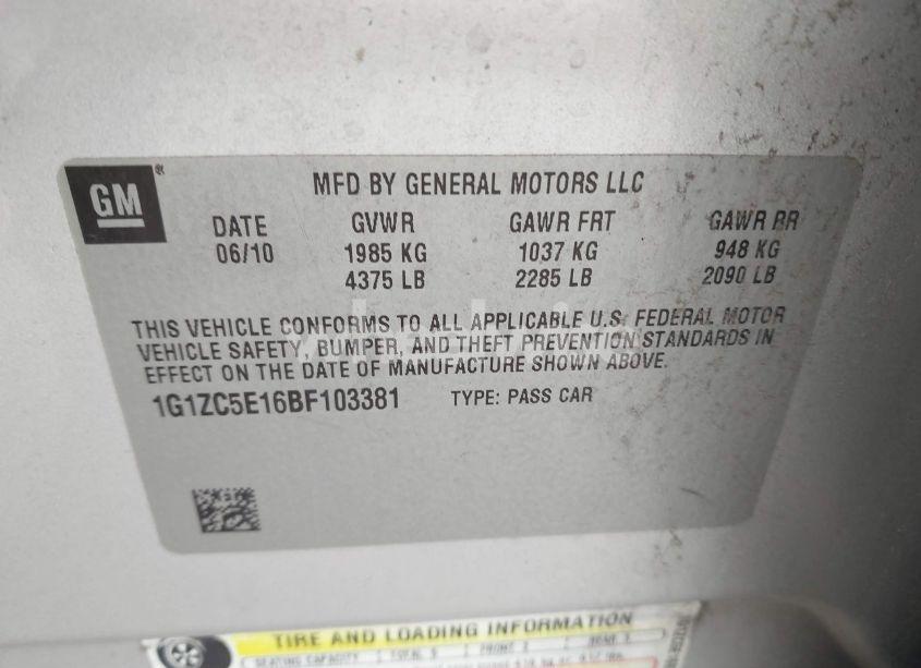 Photo 9 of 2011 Chevrolet Malibu 1LT (VIN 1G1ZC5E16BF103381)