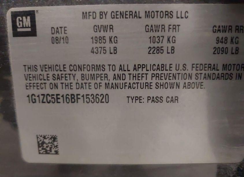 Photo 9 of 2011 Chevrolet Malibu 1LT (VIN 1G1ZC5E16BF153620)