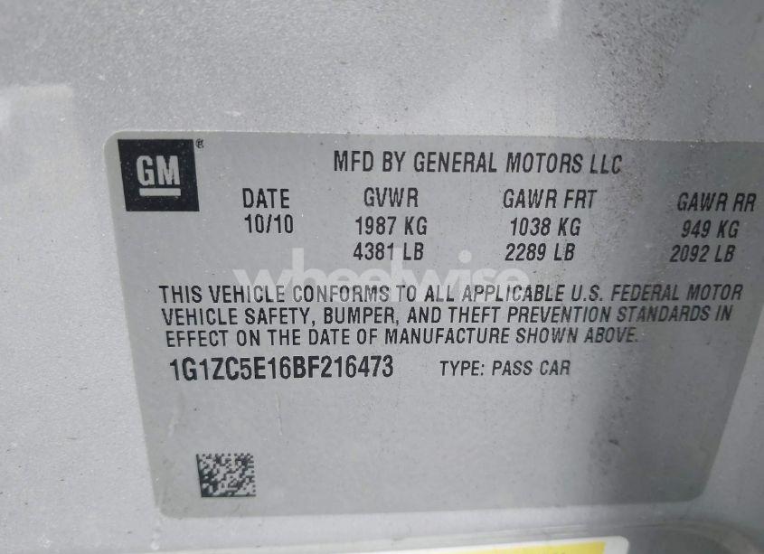 Photo 9 of 2011 Chevrolet Malibu 1LT (VIN 1G1ZC5E16BF216473)