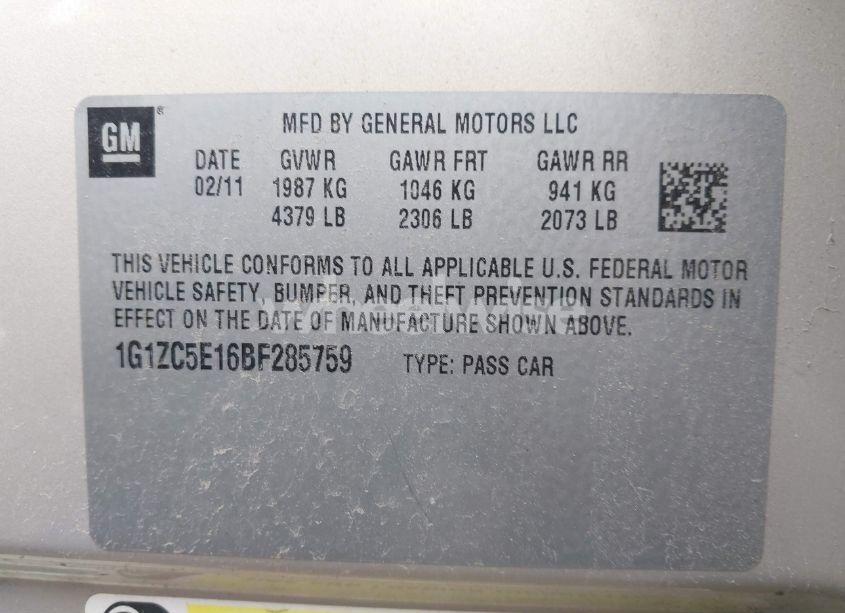 Photo 9 of 2011 Chevrolet Malibu 1LT (VIN 1G1ZC5E16BF285759)