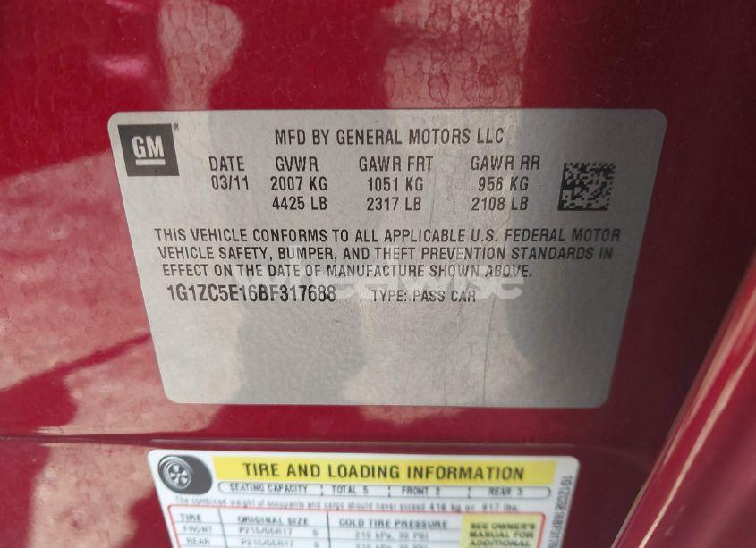 Photo 9 of 2011 Chevrolet Malibu 1LT (VIN 1G1ZC5E16BF317688)