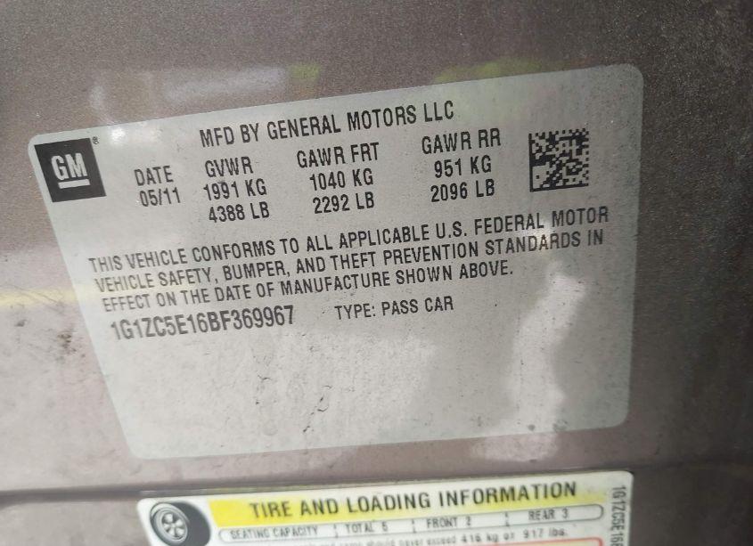 Photo 9 of 2011 Chevrolet Malibu 1LT (VIN 1G1ZC5E16BF369967)