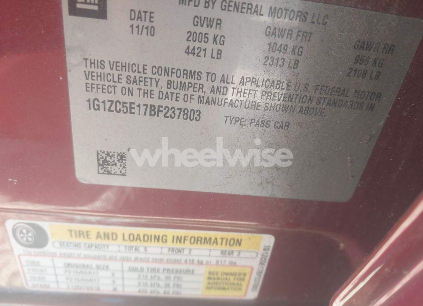 Photo 9 of 2011 Chevrolet Malibu 1LT (VIN 1G1ZC5E17BF237803)