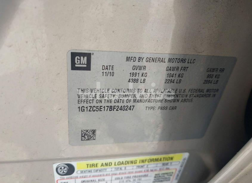 Photo 9 of 2011 Chevrolet Malibu 1LT (VIN 1G1ZC5E17BF240247)