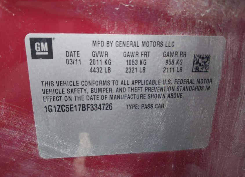 Photo 9 of 2011 Chevrolet Malibu 1LT (VIN 1G1ZC5E17BF334726)