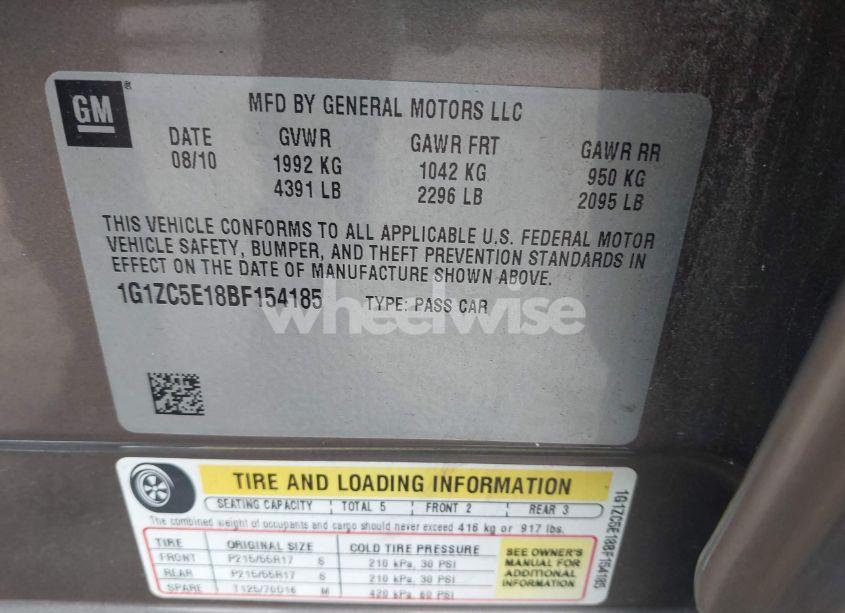 Photo 9 of 2011 Chevrolet Malibu 1LT (VIN 1G1ZC5E18BF154185)