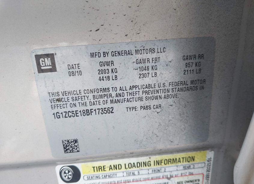 Photo 9 of 2011 Chevrolet Malibu 1LT (VIN 1G1ZC5E18BF173562)