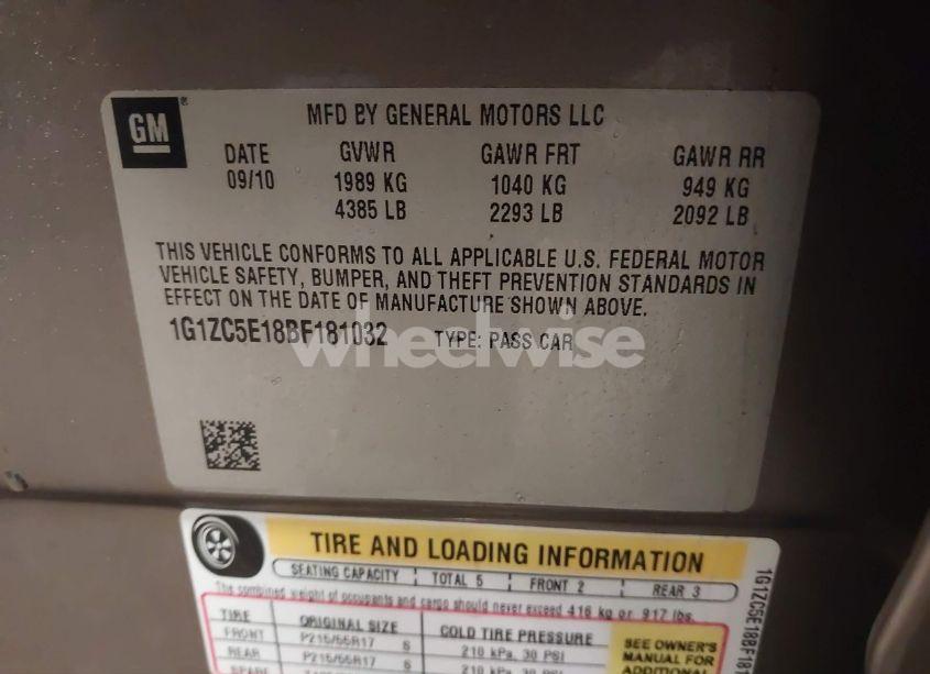 Photo 9 of 2011 Chevrolet Malibu 1LT (VIN 1G1ZC5E18BF181032)