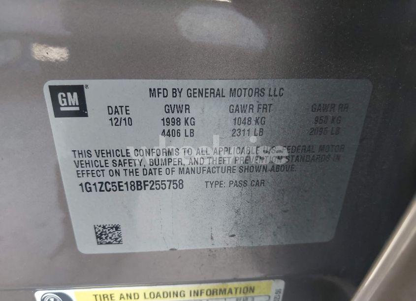 Photo 9 of 2011 Chevrolet Malibu 1LT (VIN 1G1ZC5E18BF255758)