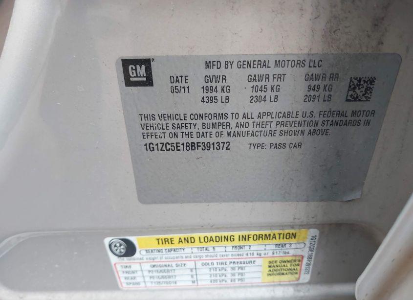 Photo 9 of 2011 Chevrolet Malibu 1LT (VIN 1G1ZC5E18BF391372)