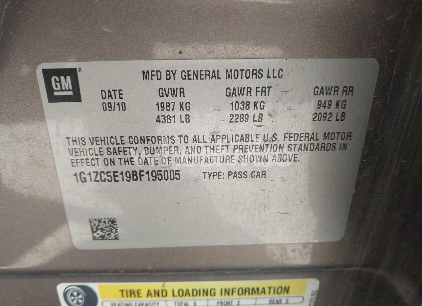 Photo 9 of 2011 Chevrolet Malibu 1LT (VIN 1G1ZC5E19BF195005)