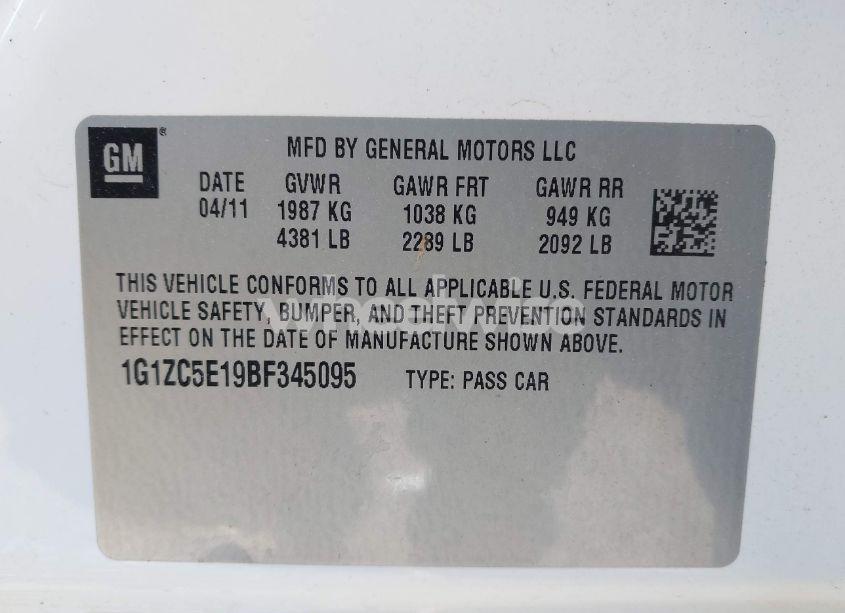 Photo 9 of 2011 Chevrolet Malibu 1LT (VIN 1G1ZC5E19BF345095)