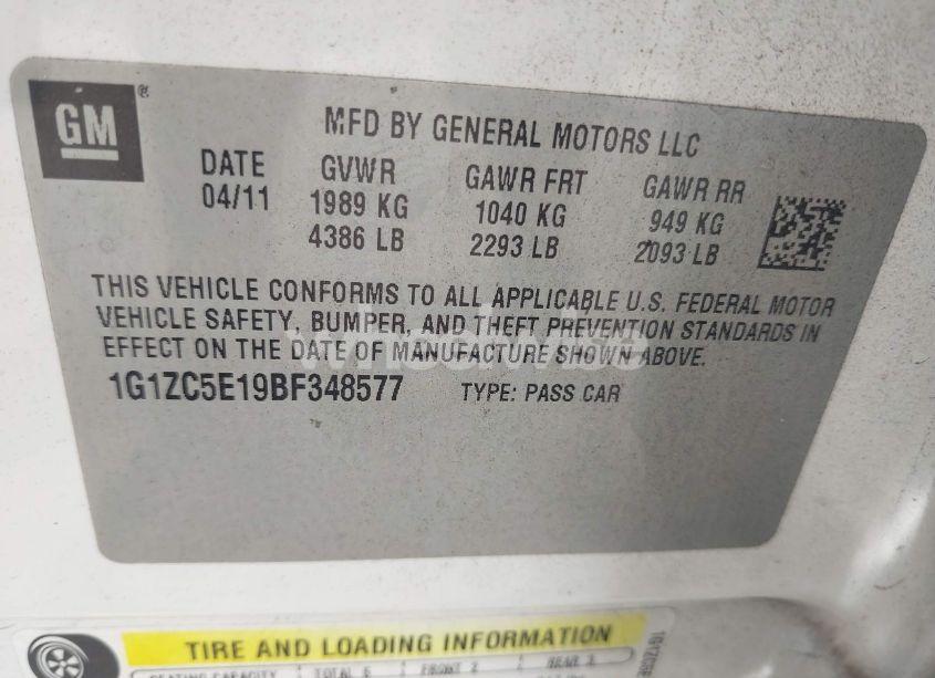 Photo 9 of 2011 Chevrolet Malibu 1LT (VIN 1G1ZC5E19BF348577)