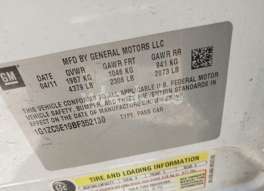 Photo 9 of 2011 Chevrolet Malibu 1LT (VIN 1G1ZC5E19BF352130)