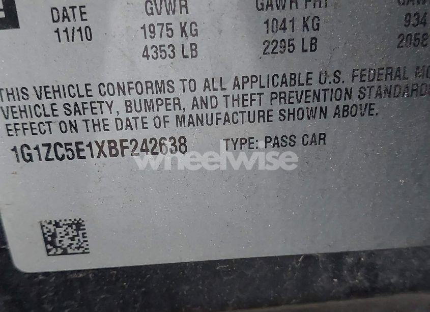 Photo 9 of 2011 Chevrolet Malibu 1LT (VIN 1G1ZC5E1XBF242638)