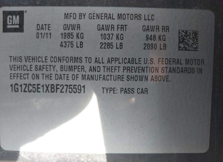 Photo 9 of 2011 Chevrolet Malibu 1LT (VIN 1G1ZC5E1XBF275591)