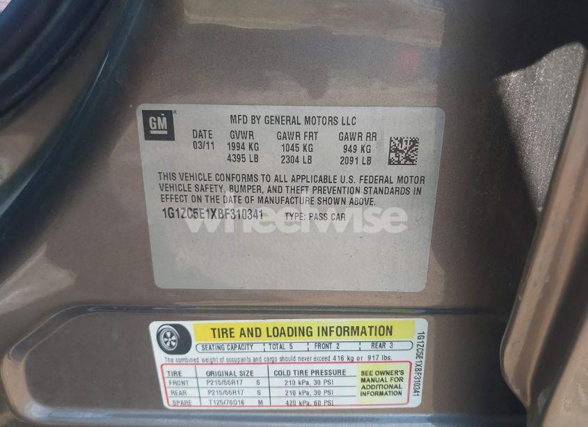 Photo 9 of 2011 Chevrolet Malibu 1LT (VIN 1G1ZC5E1XBF310341)