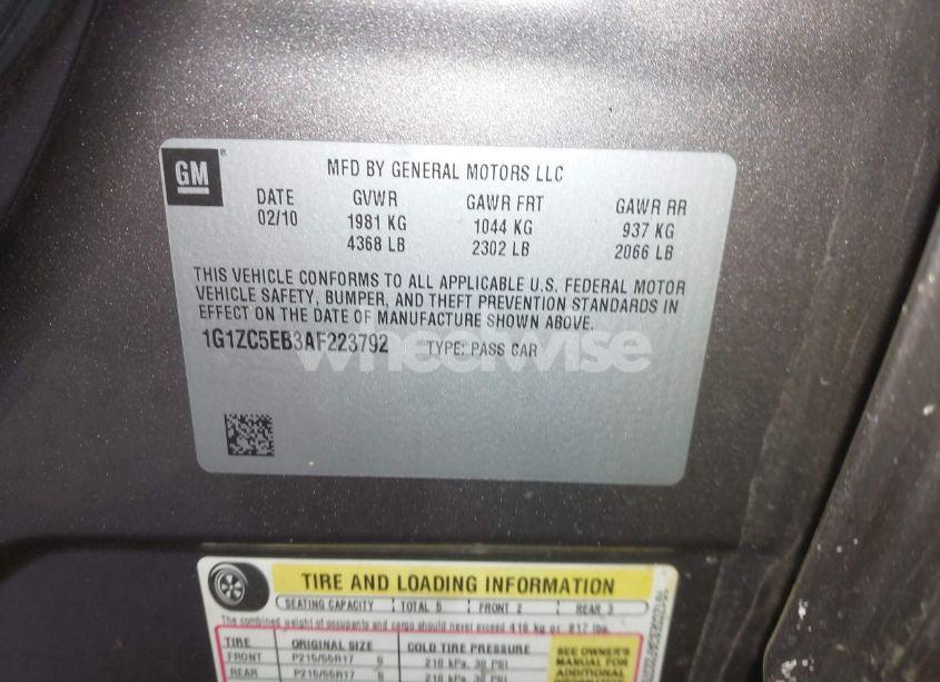 Photo 9 of 2010 Chevrolet Malibu LT (VIN 1G1ZC5EB3AF223792)