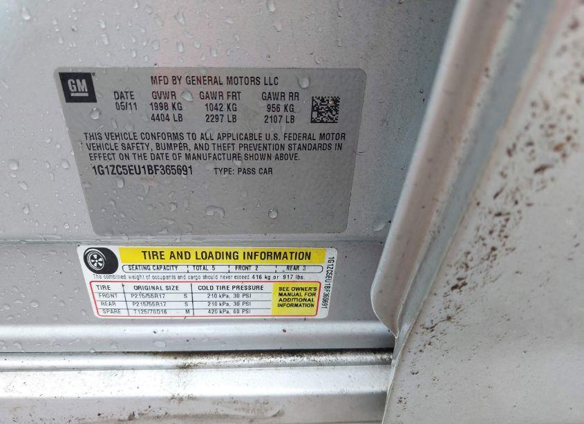 Photo 9 of 2011 Chevrolet Malibu 1LT (VIN 1G1ZC5EU1BF365691)