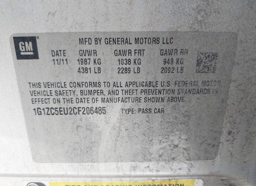 Photo 9 of 2012 Chevrolet Malibu 1LT (VIN 1G1ZC5EU2CF206485)