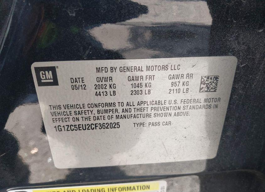 Photo 9 of 2012 Chevrolet Malibu 1LT (VIN 1G1ZC5EU2CF362025)