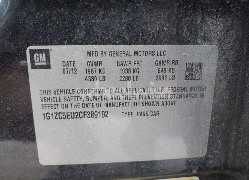 Photo 9 of 2012 Chevrolet Malibu 1LT (VIN 1G1ZC5EU2CF389192)