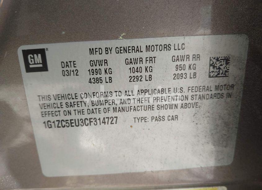 Photo 9 of 2012 Chevrolet Malibu 1LT (VIN 1G1ZC5EU3CF314727)