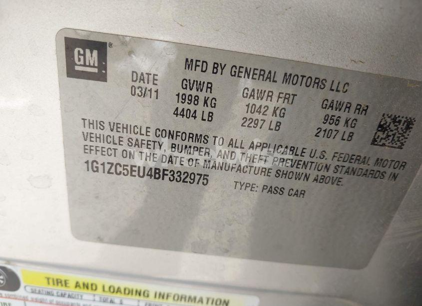 Photo 9 of 2011 Chevrolet Malibu 1LT (VIN 1G1ZC5EU4BF332975)