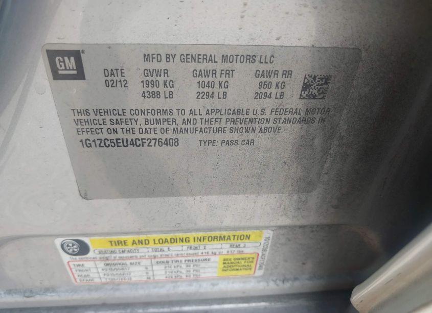 Photo 9 of 2012 Chevrolet Malibu 1LT (VIN 1G1ZC5EU4CF276408)