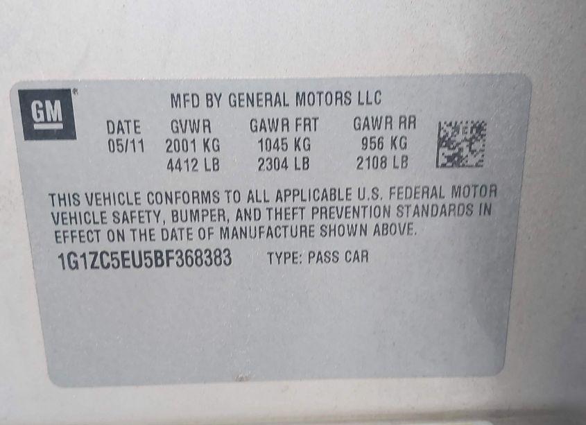 Photo 9 of 2011 Chevrolet Malibu 1LT (VIN 1G1ZC5EU5BF368383)